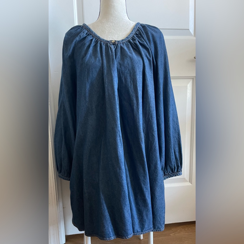Melrose And Market Long Sleeve Chambray Denim Babydoll Dress